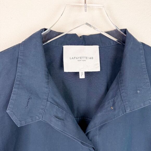 Lafayette 148 Navy Cotton Button Down Blouse Shirt Long Sleeve Medium - Picture 2 of 5